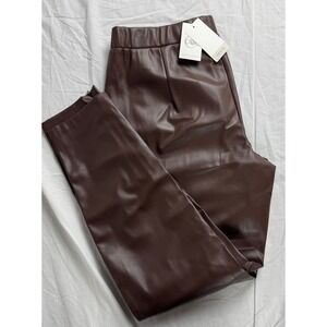 Cato Sportswear Womens Petite Faux Leather Chocolate Brown Pants Size SP